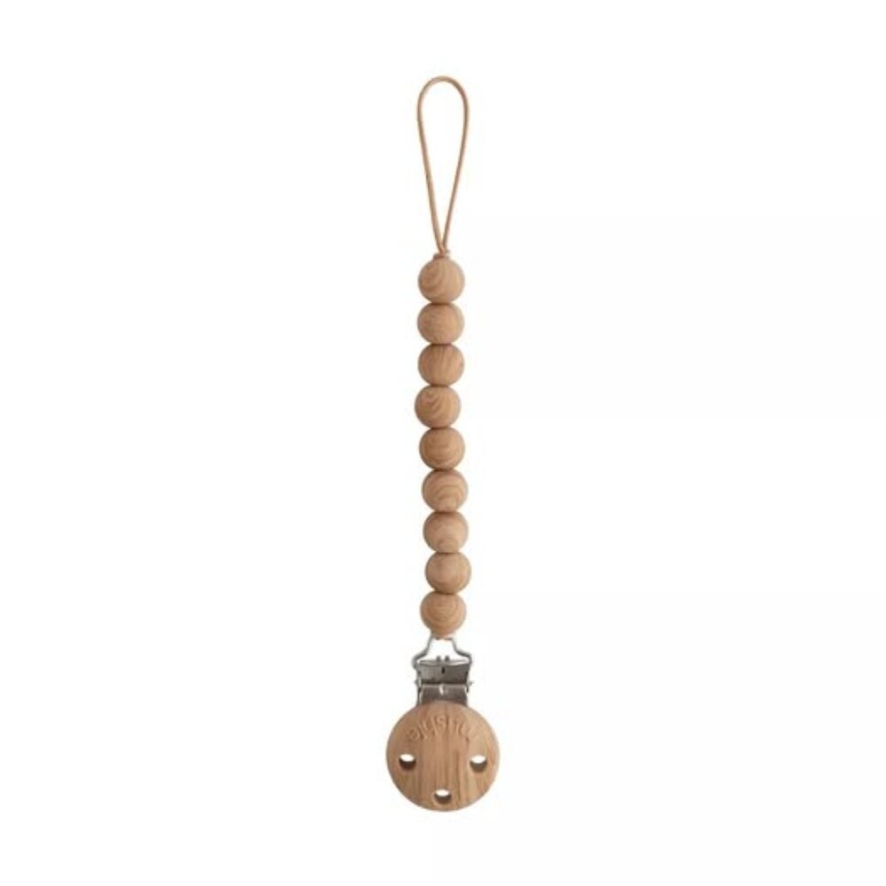 Mushie Silicone Pacifier Clip, Luna Faux Wood.